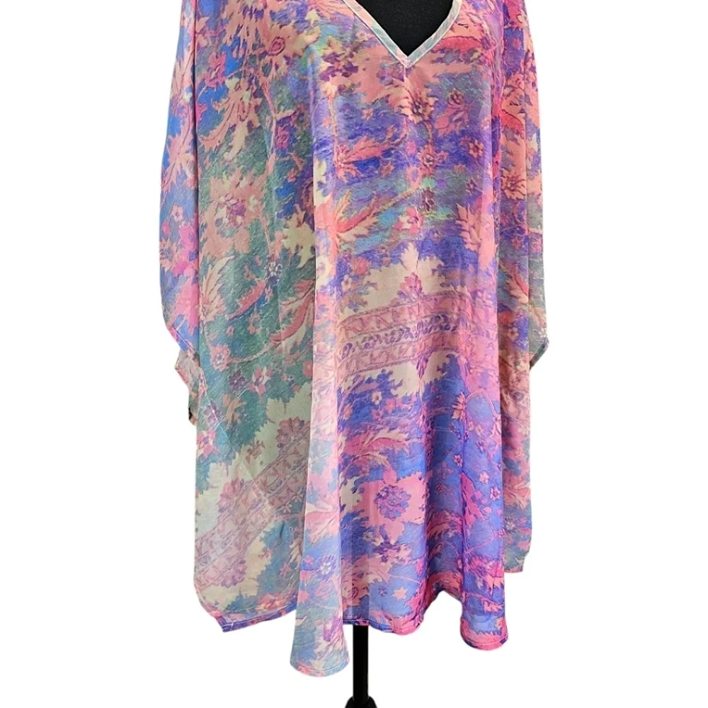 Show Me Your Mumu Kaftan Kimono Tunic Watercolor XS Colorful Fairycore Ethereal - Picture 11 of 12